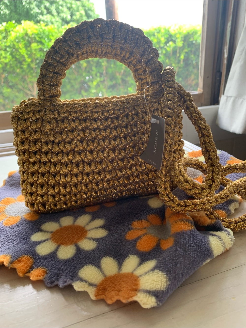 J. Crew Metallic Gold Crochet Mini Tote